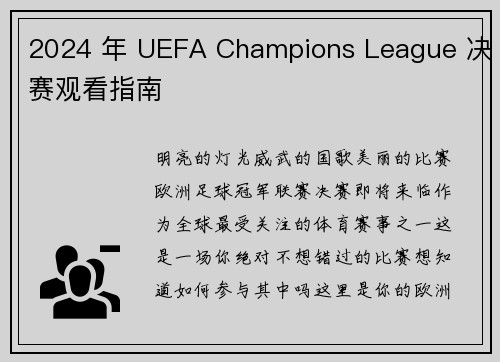 2024 年 UEFA Champions League 决赛观看指南 